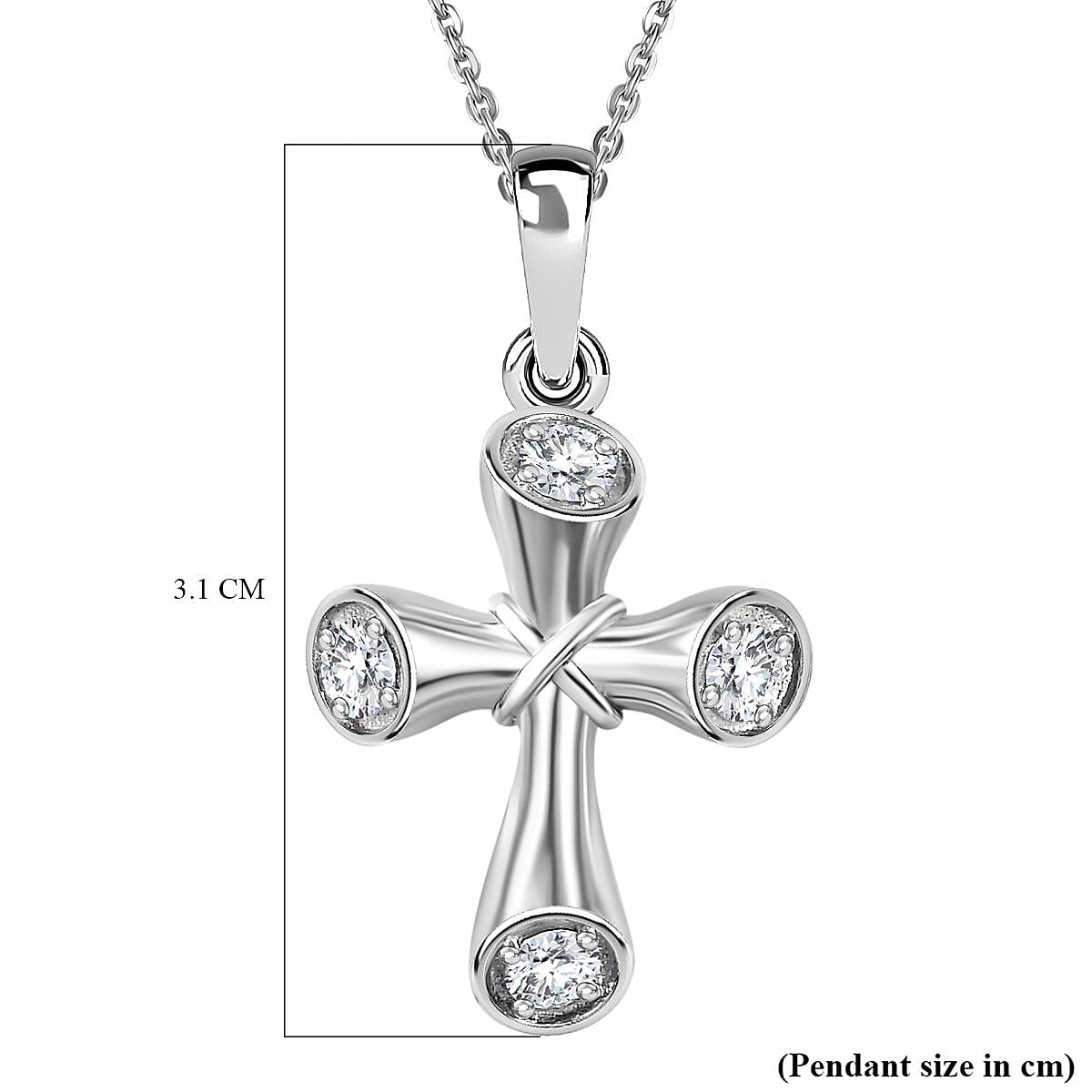 Moissanite Pendant with Chain (Size 20) in Rhodium Overlay Sterling Silver