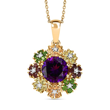The Medina - Moroccan Amethyst and Multi-Gemstone Pendant with Chain (Size 20) in 18K Gold Vermeil Sterling Silver 5.92 Ct.