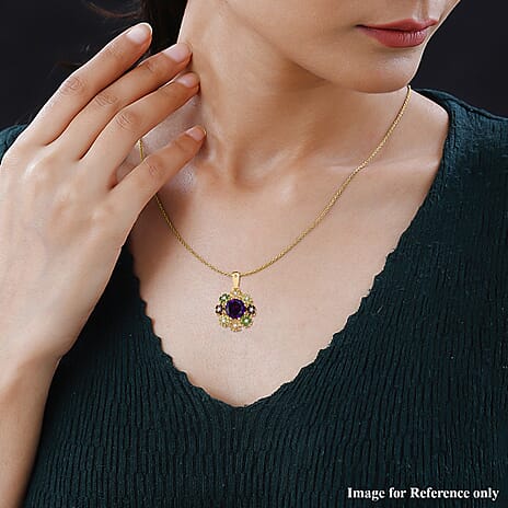 The Medina - Moroccan Amethyst and Multi-Gemstone Pendant with Chain (Size 20) in 18K Gold Vermeil Sterling Silver 5.92 Ct.