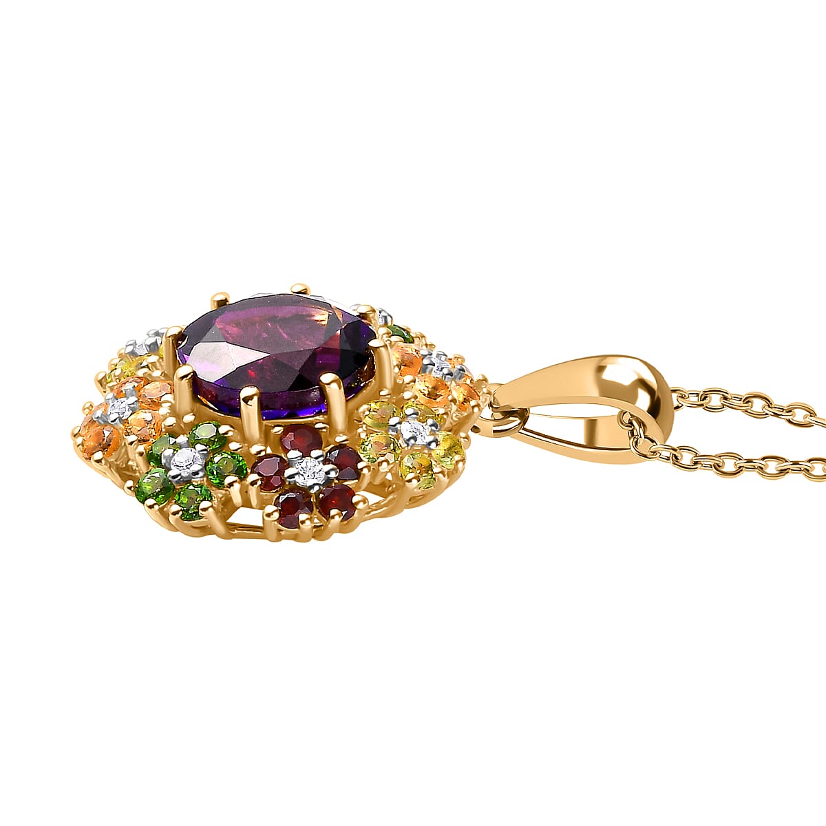 The Medina - Moroccan Amethyst & Multi-Gemstone Pendant with Chain (Size - 20) in 18K Vermeil Yellow Gold Plated Sterling Silver 5.92 Ct.
