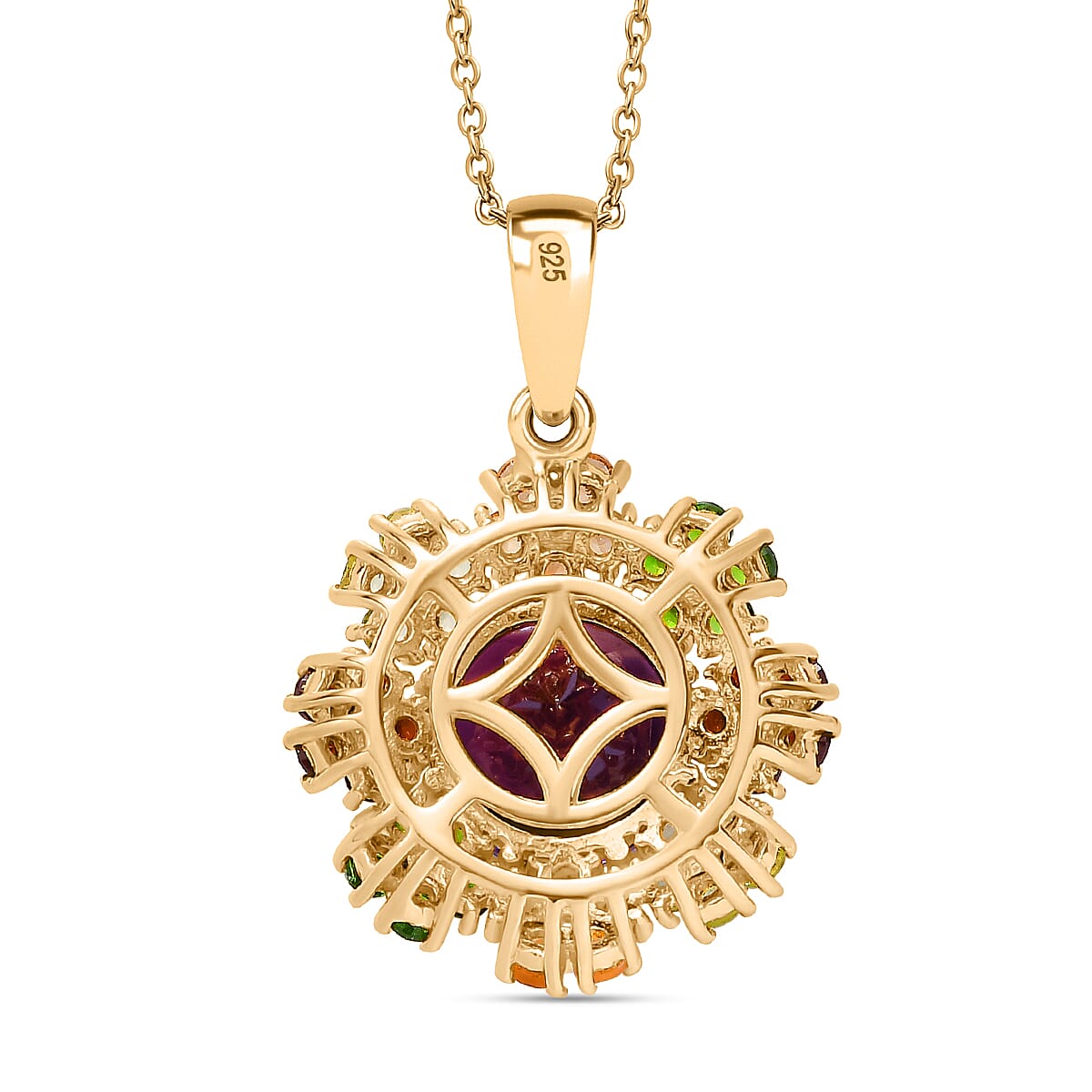 The Medina - Moroccan Amethyst & Multi-Gemstone Pendant with Chain (Size - 20) in 18K Vermeil Yellow Gold Plated Sterling Silver 5.92 Ct.