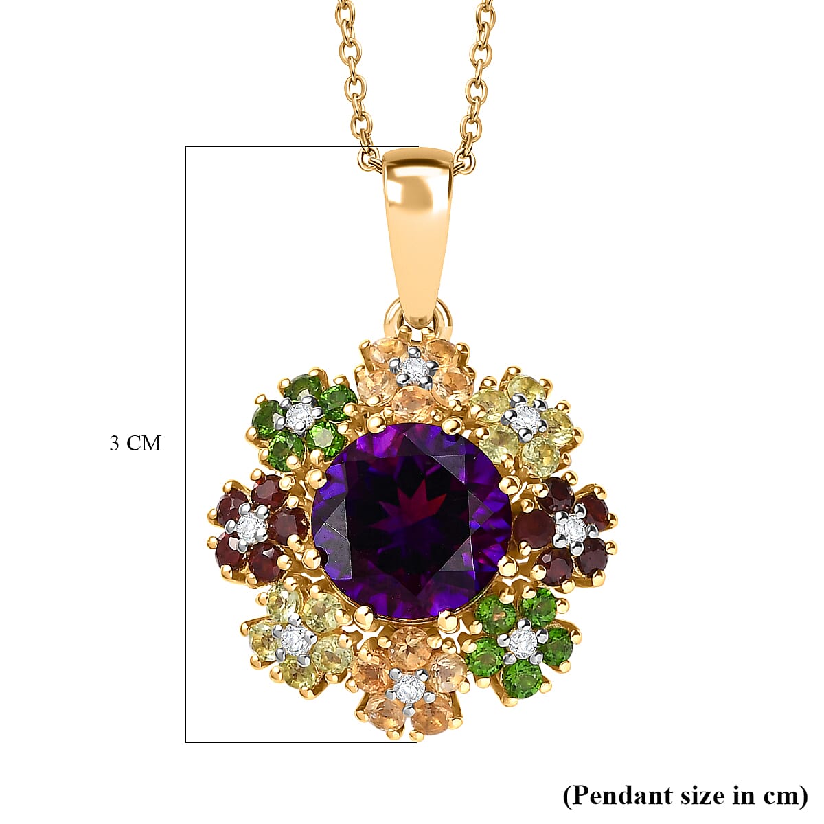 The Medina - Moroccan Amethyst & Multi-Gemstone Pendant with Chain (Size - 20) in 18K Vermeil Yellow Gold Plated Sterling Silver 5.92 Ct.