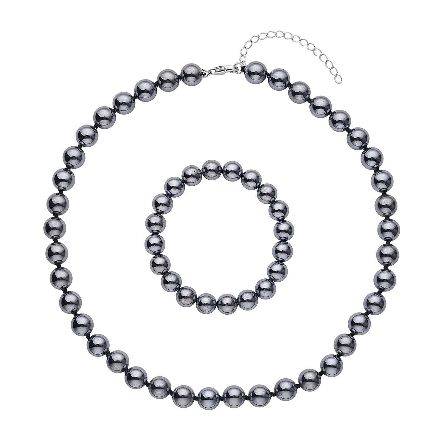 Terahertz Beads Necklace (Size 18-2) in Sterling Silver with free bracelet