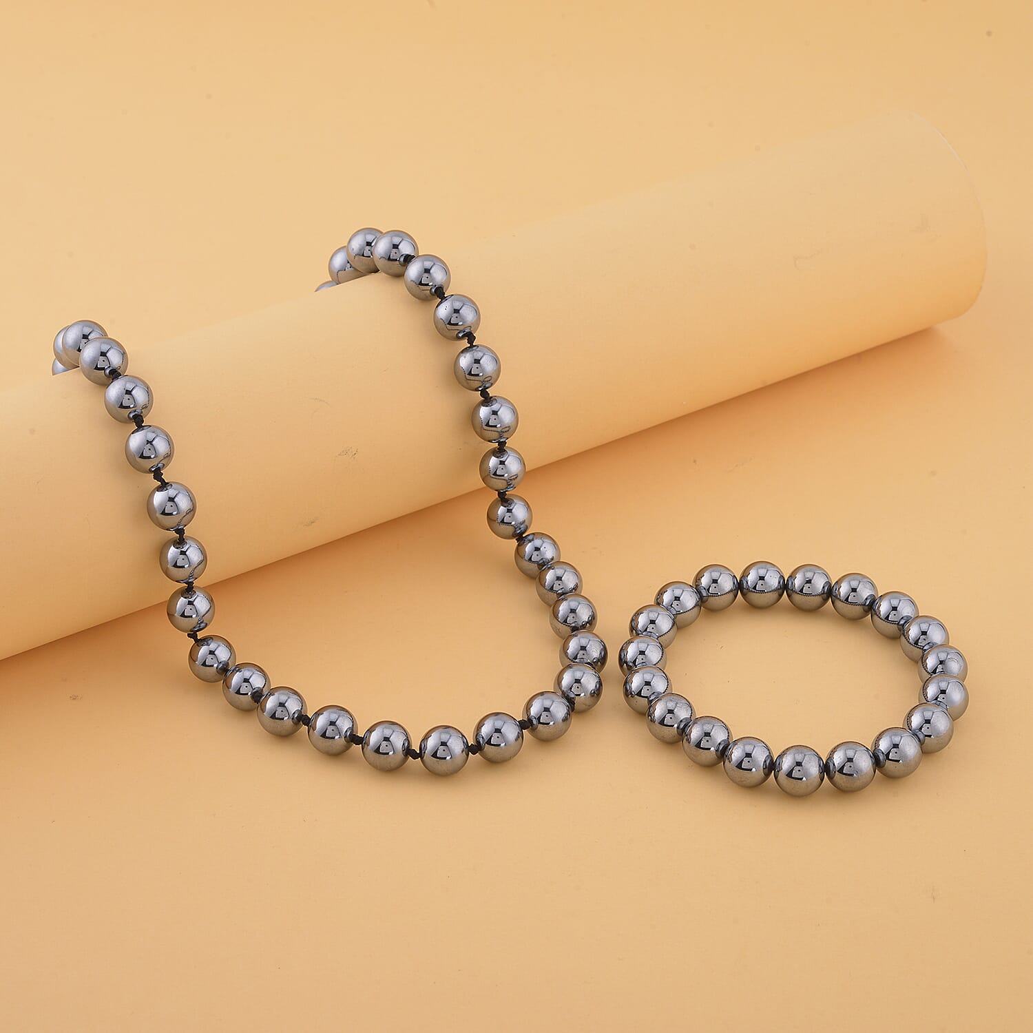 Terahertz Beads Necklace (Size 18-2) in Sterling Silver with free bracelet