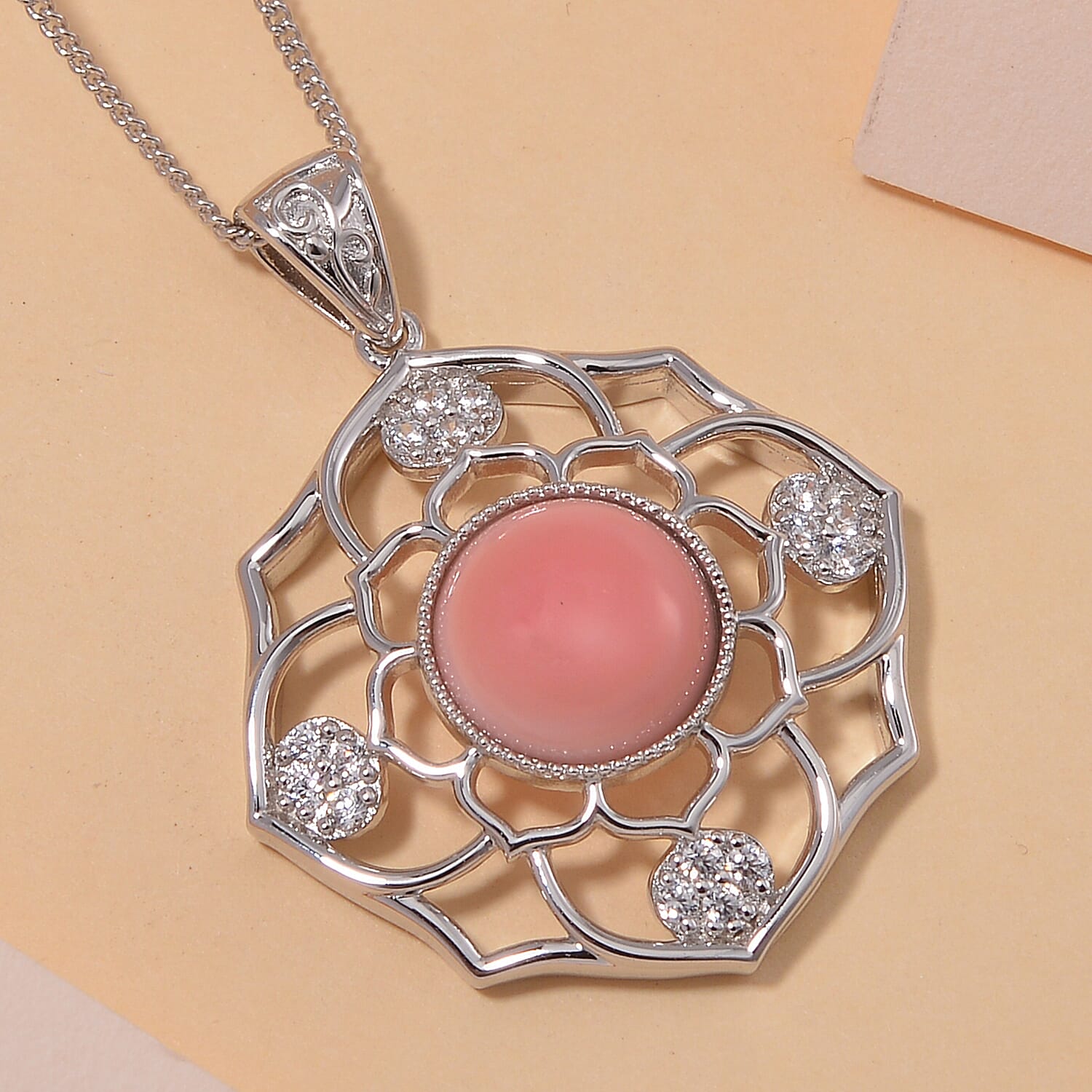 Queen Conch Shell, White Zircon Pendant with Chain (Size 18) in Rhodium Overlay Sterling Silver 4.48 Ct.