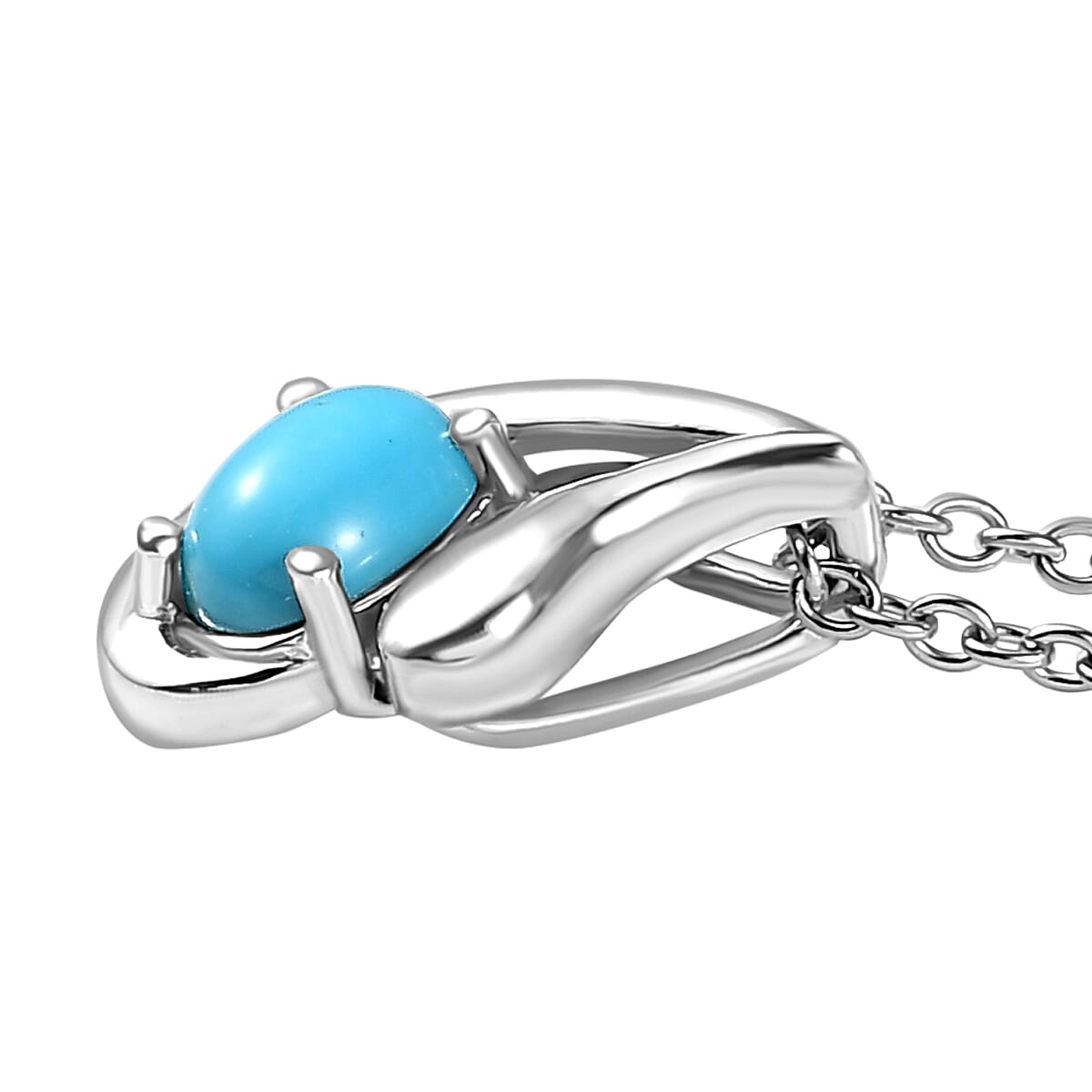 Sleeping Beauty Turquoise Pendant with Chain (Size 20) in Rhodium Overlay Sterling Silver
