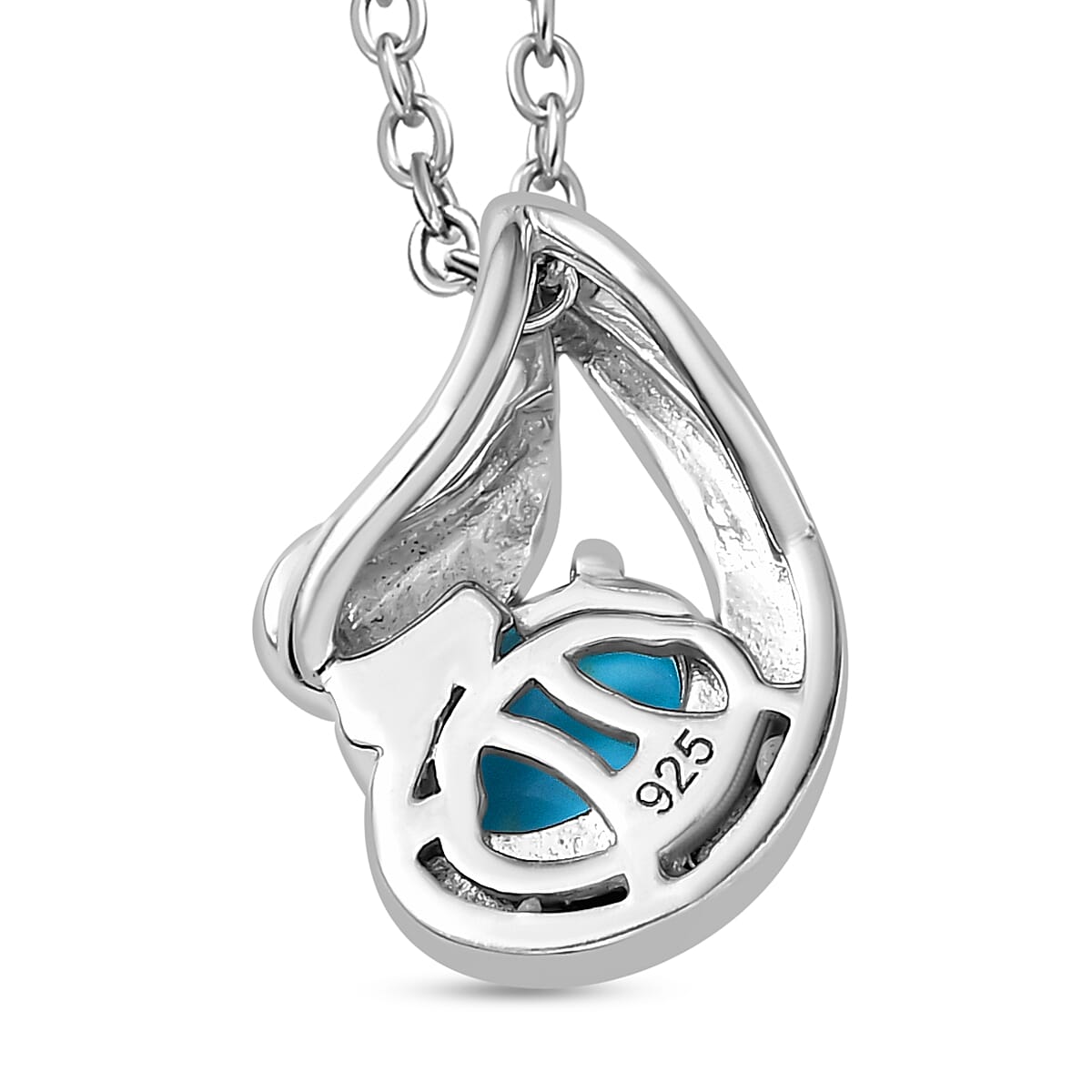 Sleeping Beauty Turquoise Pendant with Chain (Size 20) in Rhodium Overlay Sterling Silver