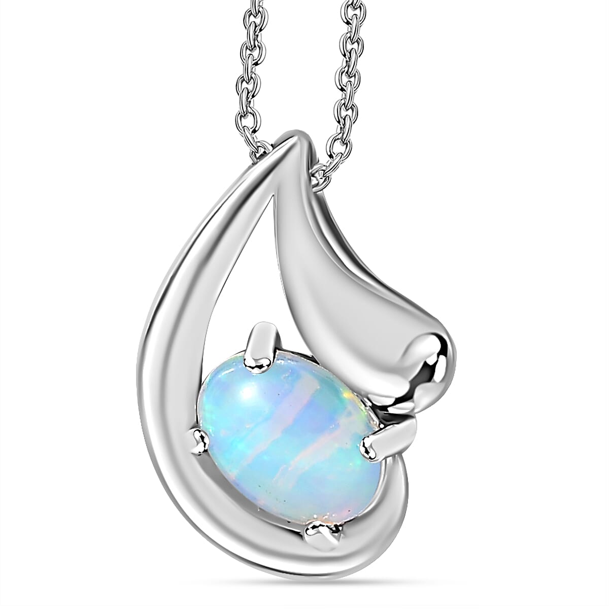 Ethiopian Opal Pendant with Chain (Size 20) in Rhodium Overlay Sterling Silver