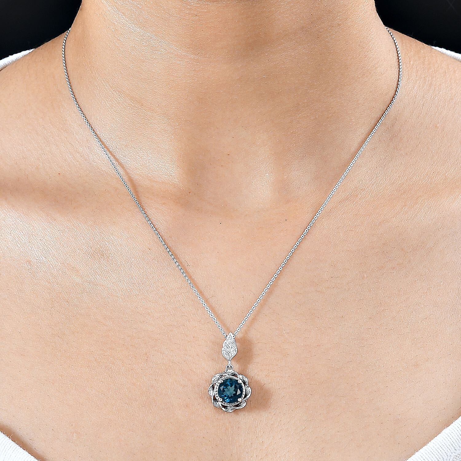 Belgian Teal Fluorite Pendant with Chain (Size 20) in Rhodium Overlay Sterling Silver 2.45 Ct.