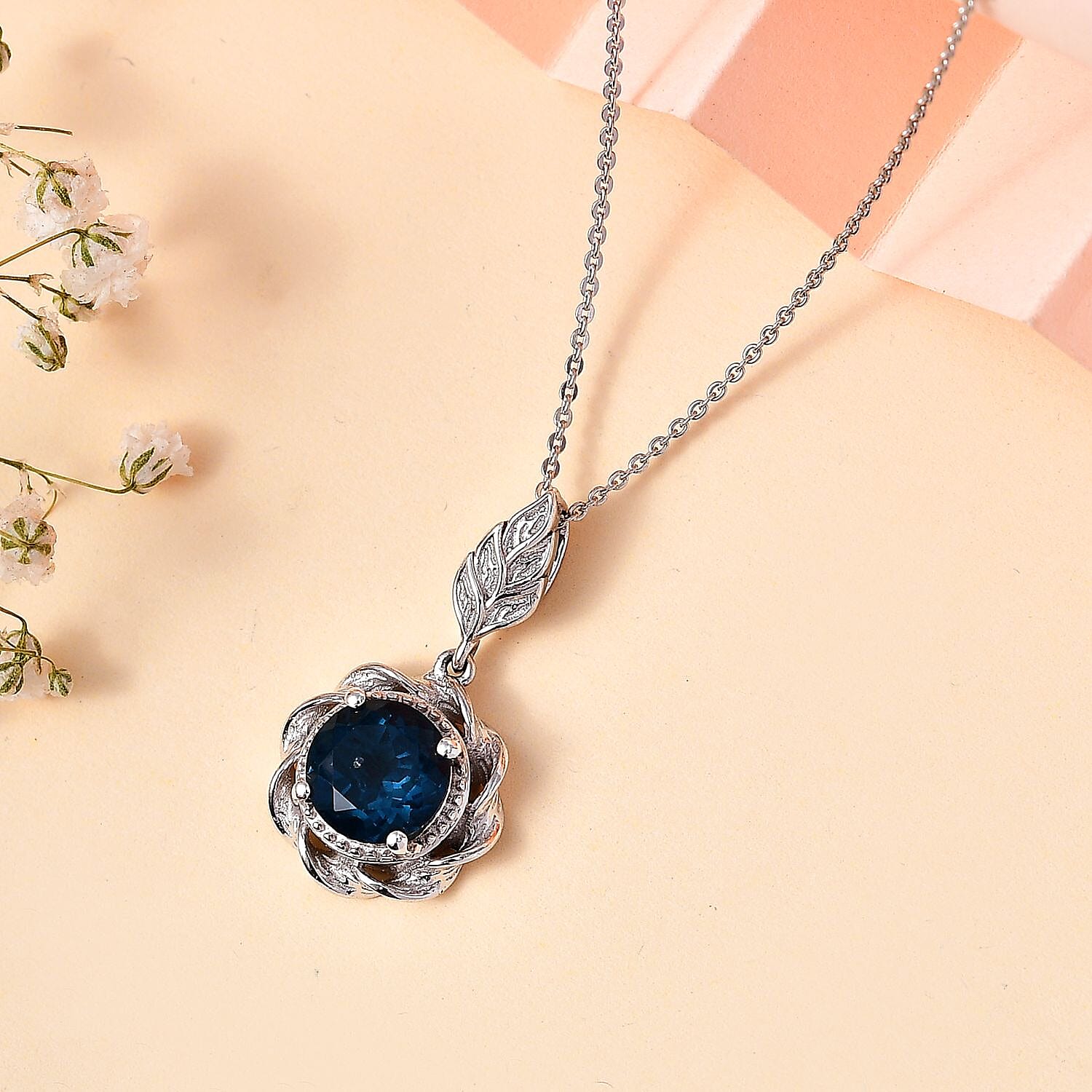 Belgian Teal Fluorite Pendant with Chain (Size 20) in Rhodium Overlay Sterling Silver 2.45 Ct.