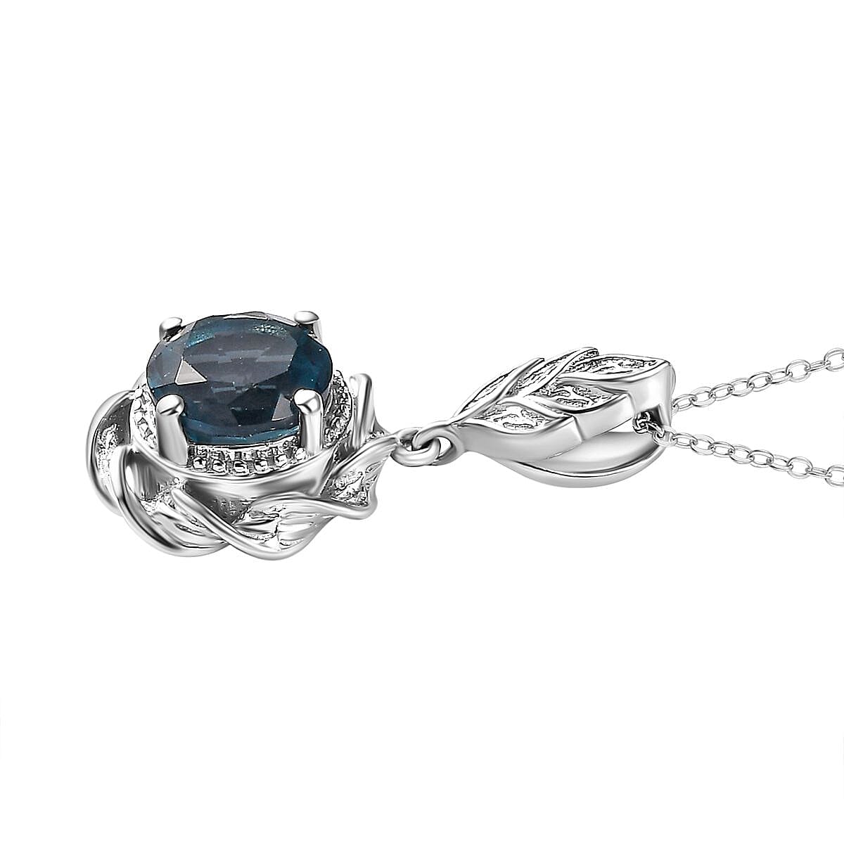 Belgian Teal Fluorite Pendant with Chain (Size 20) in Rhodium Overlay Sterling Silver 2.45 Ct.