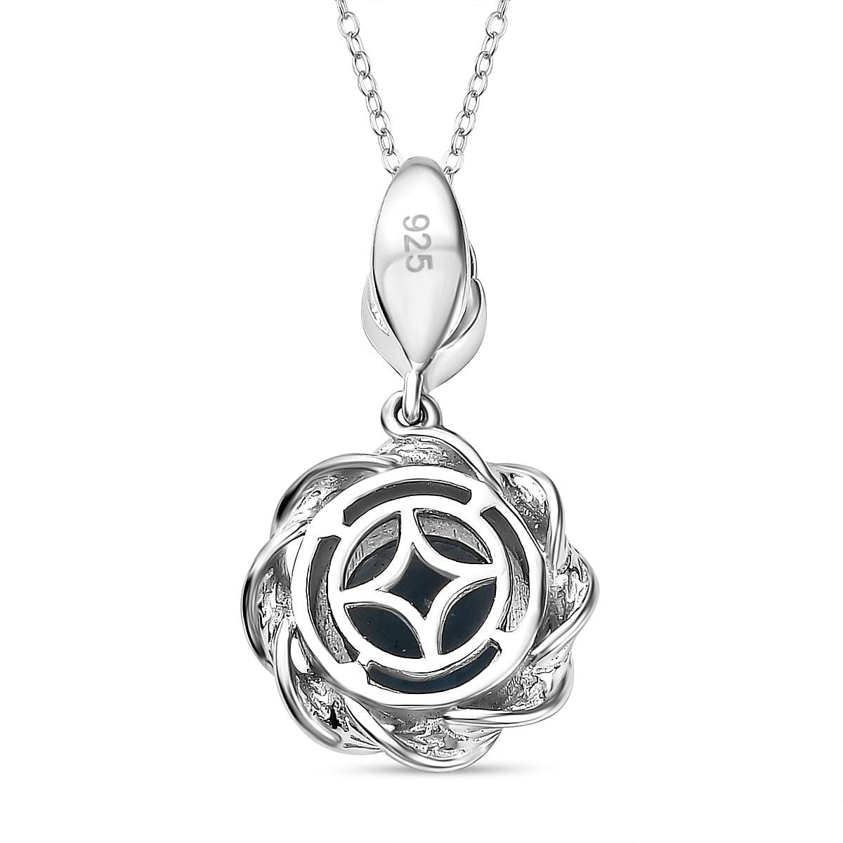 Belgian Teal Fluorite Pendant with Chain (Size 20) in Rhodium Overlay Sterling Silver 2.45 Ct.