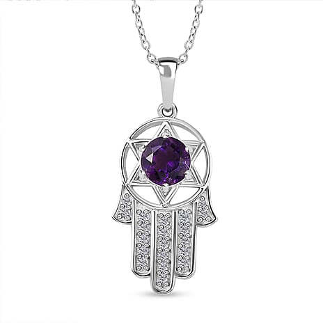 Moroccan Amethyst & Natural Zircon Pendant with Chain (Size 20) in Rhodium Overlay Sterling Silver 1.57 Ct
