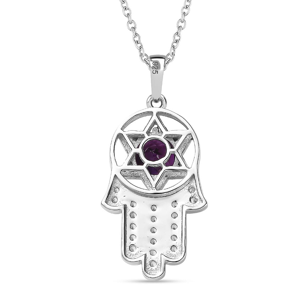 Moroccan Amethyst & Natural Zircon Pendant with Chain (Size 20) in Rhodium Overlay Sterling Silver 1.57 Ct
