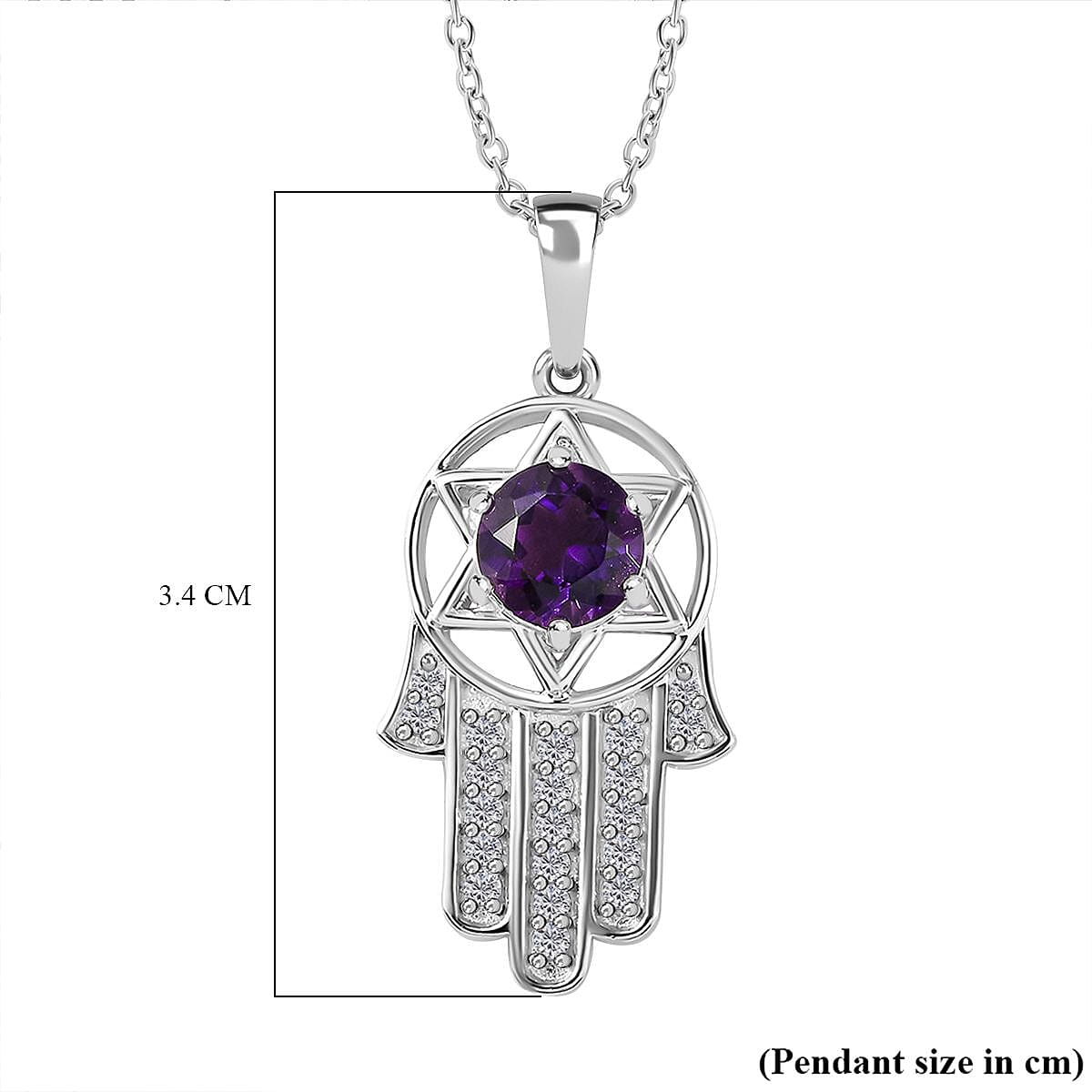 Moroccan Amethyst & Natural Zircon Pendant with Chain (Size 20) in Rhodium Overlay Sterling Silver 1.57 Ct