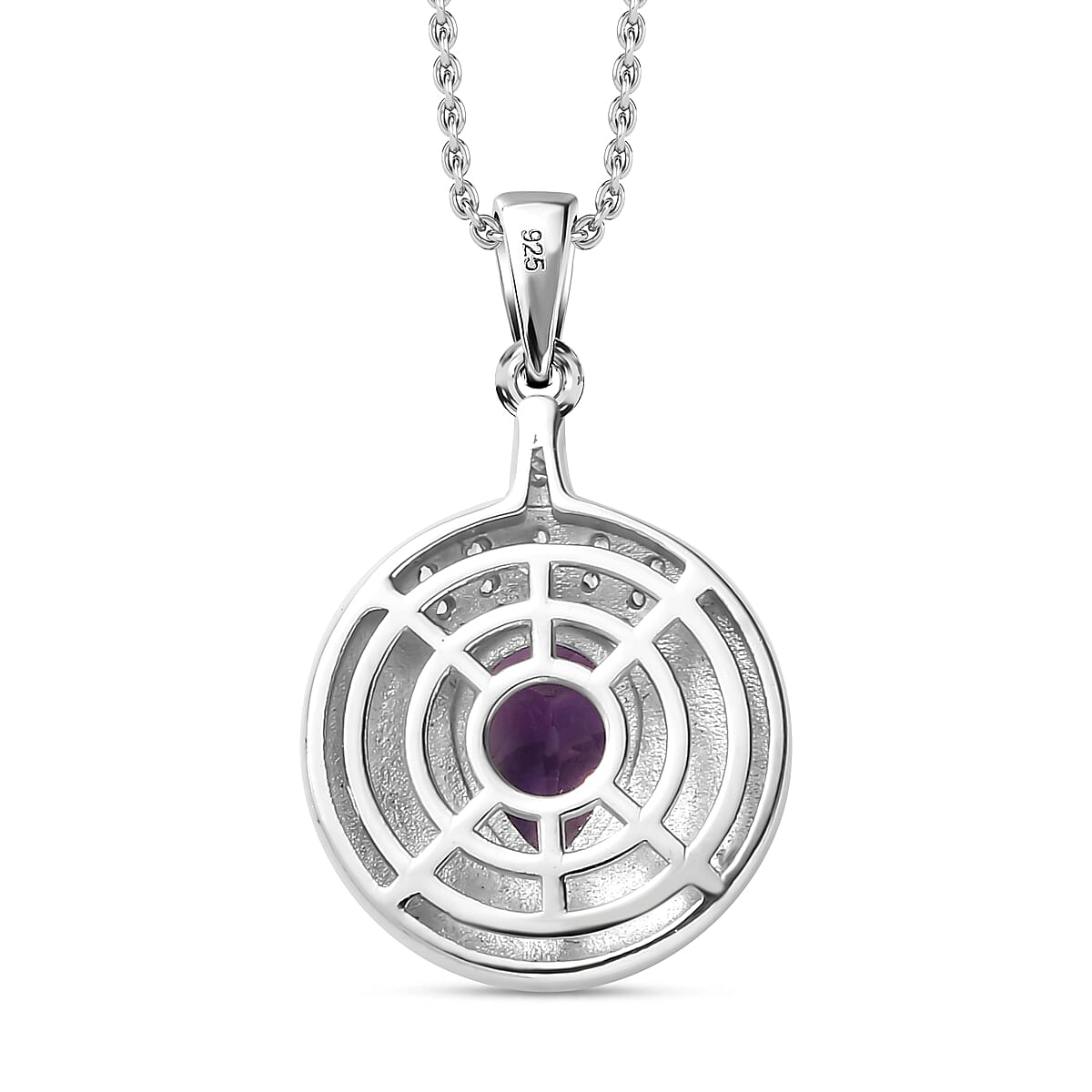 Moroccan Amethyst & Natural Zircon Pendant with Chain (Size 20) in Rhodium Overlay Sterling Silver 2.60 Ct.