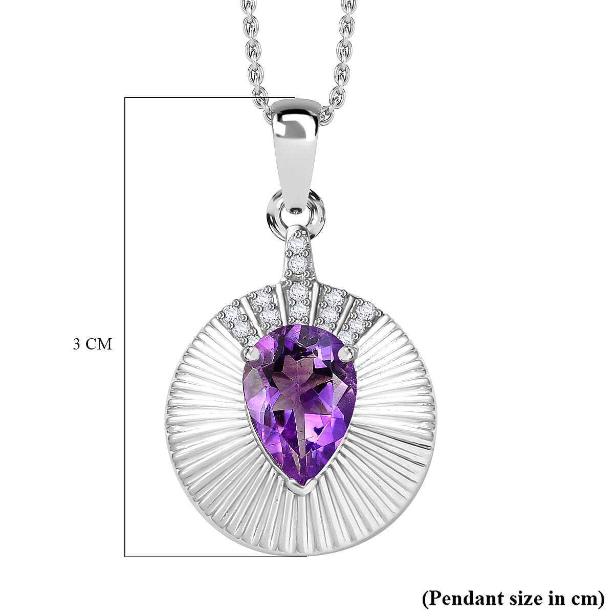 Moroccan Amethyst & Natural Zircon Pendant with Chain (Size 20) in Rhodium Overlay Sterling Silver 2.60 Ct.