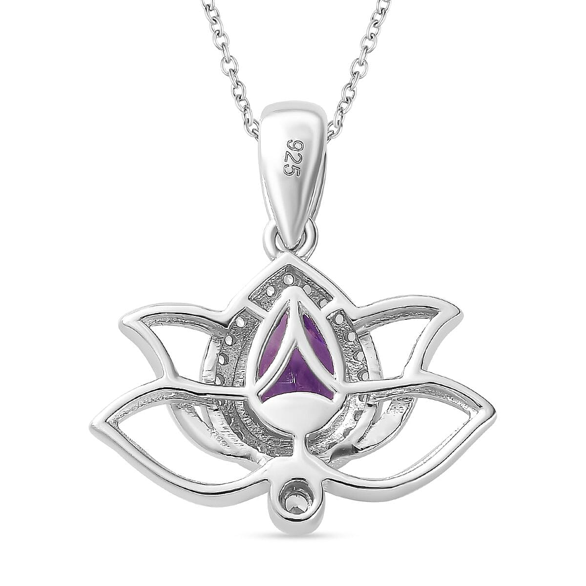 Moroccan Amethyst & Natural Zircon Pendant with Chain (Size 20) in Rhodium Overlay Sterling Silver 1.96 Ct,