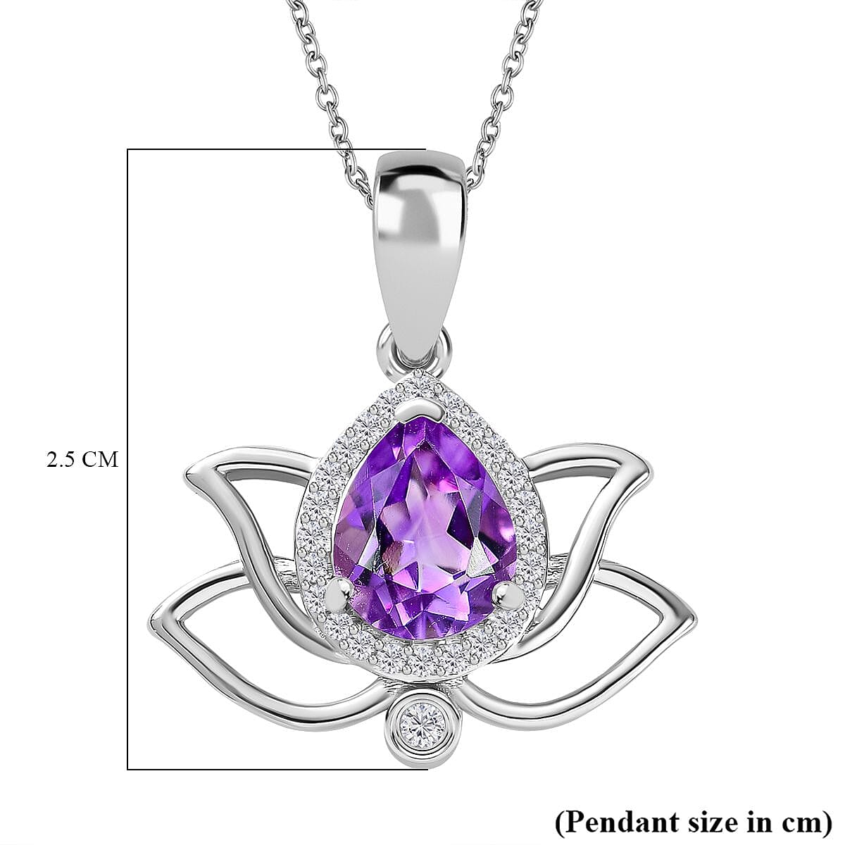 Moroccan Amethyst & Natural Zircon Pendant with Chain (Size 20) in Rhodium Overlay Sterling Silver 1.96 Ct,