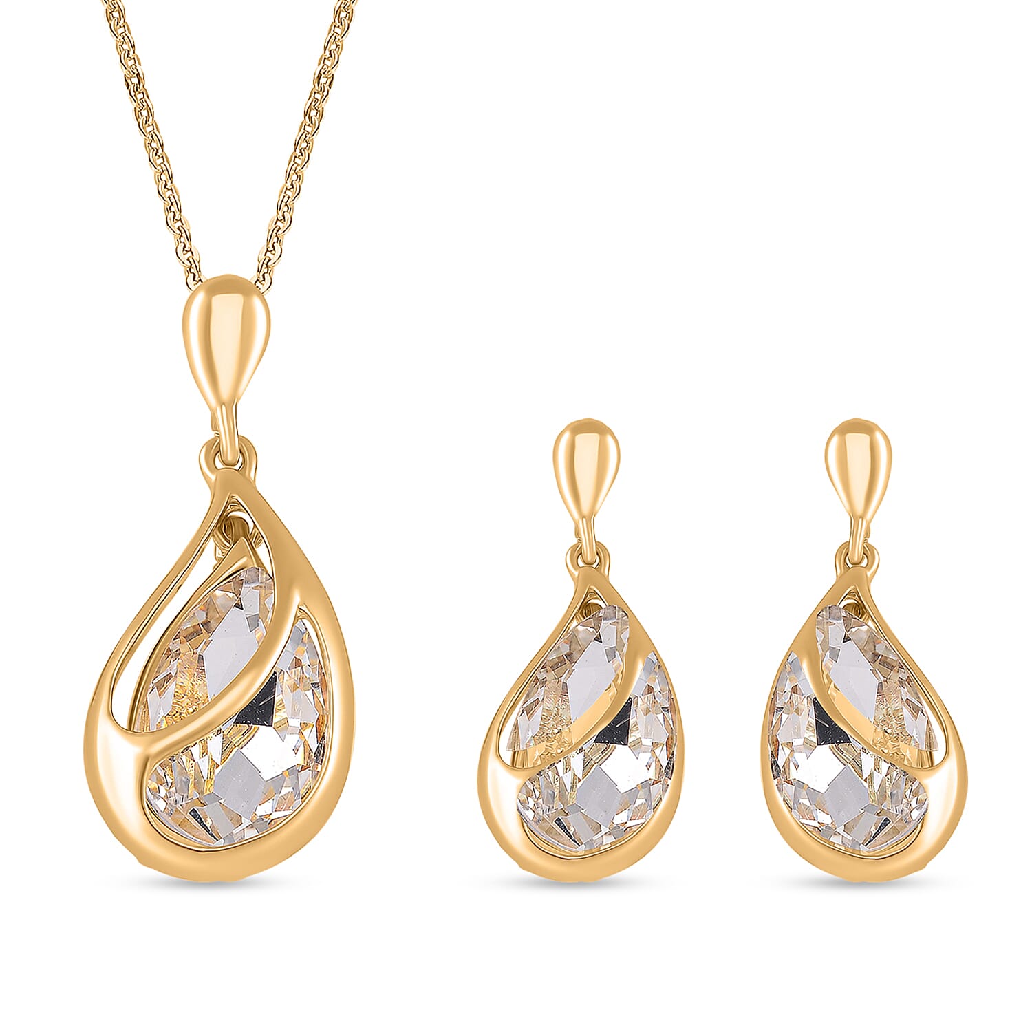 2 Piece Set - White Crystal Necklace (Size - 20-2 Ext) & Earrings with Push Back