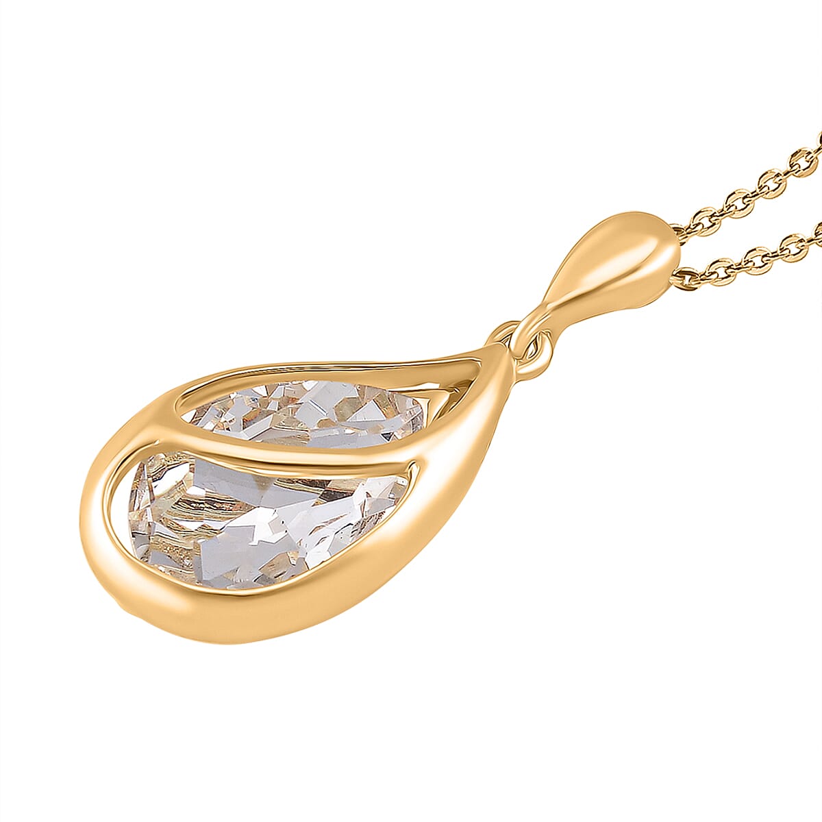 2 Piece Set - White Crystal Necklace (Size - 20-2 Ext) & Earrings with Push Back