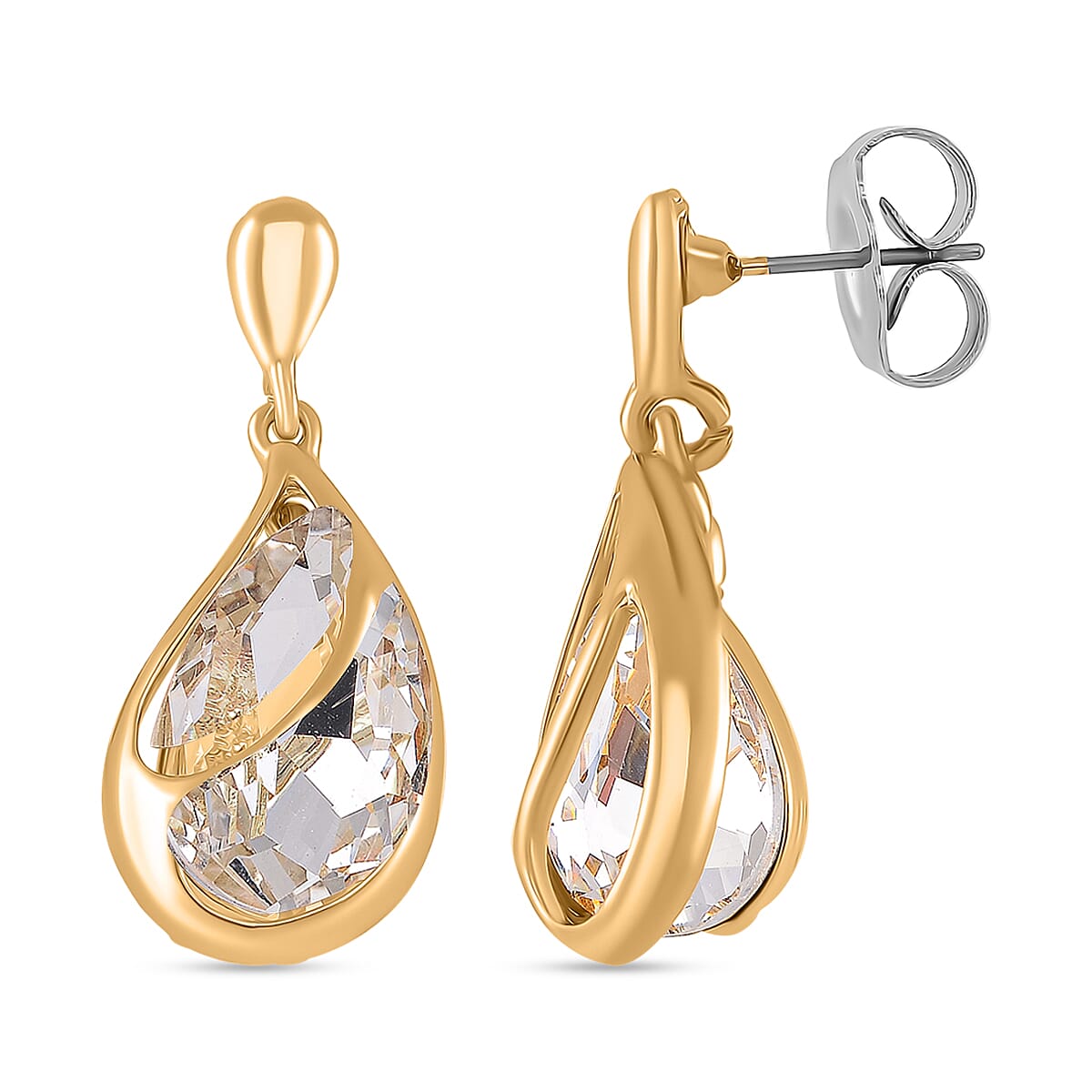 2 Piece Set - White Crystal Necklace (Size - 20-2 Ext) & Earrings with Push Back