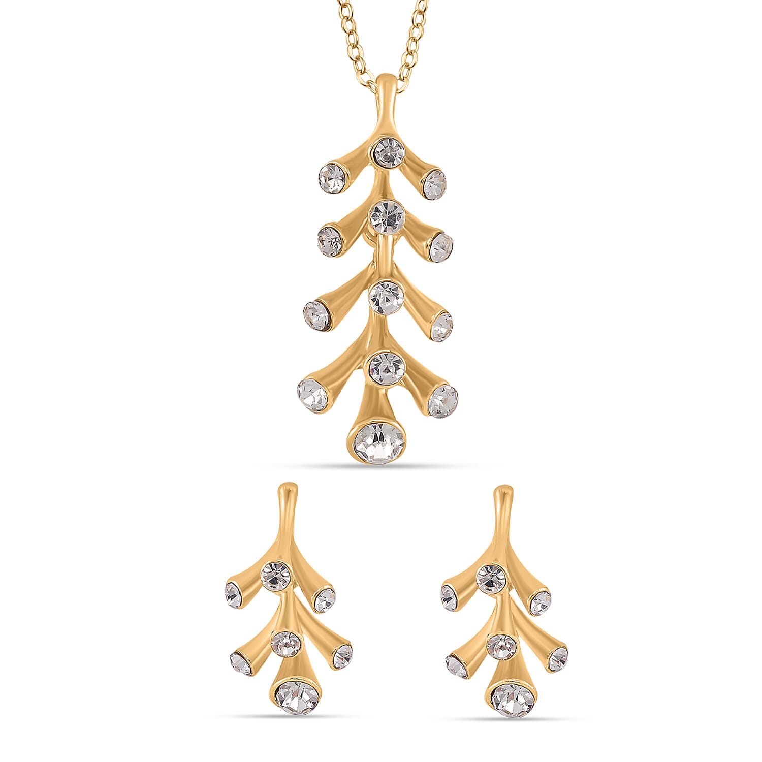 2 Piece Set - White Crystal Necklace and Earring with Push Back