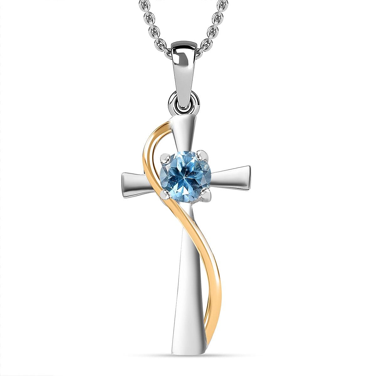 Sky BLue Topaz Pendant in Platinum Overlay Sterling Silver With Chain (Size 20)