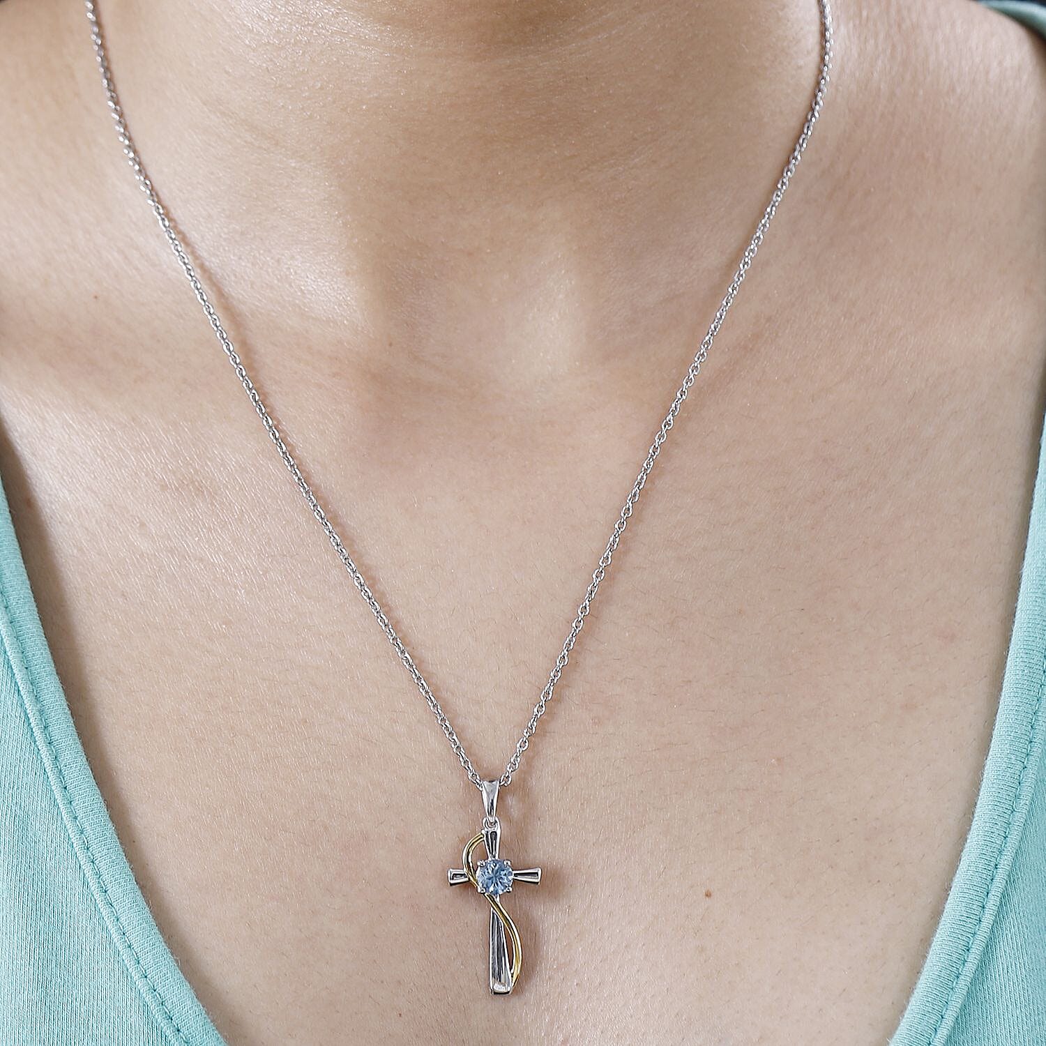 Sky BLue Topaz Pendant in Platinum Overlay Sterling Silver With Chain (Size 20)