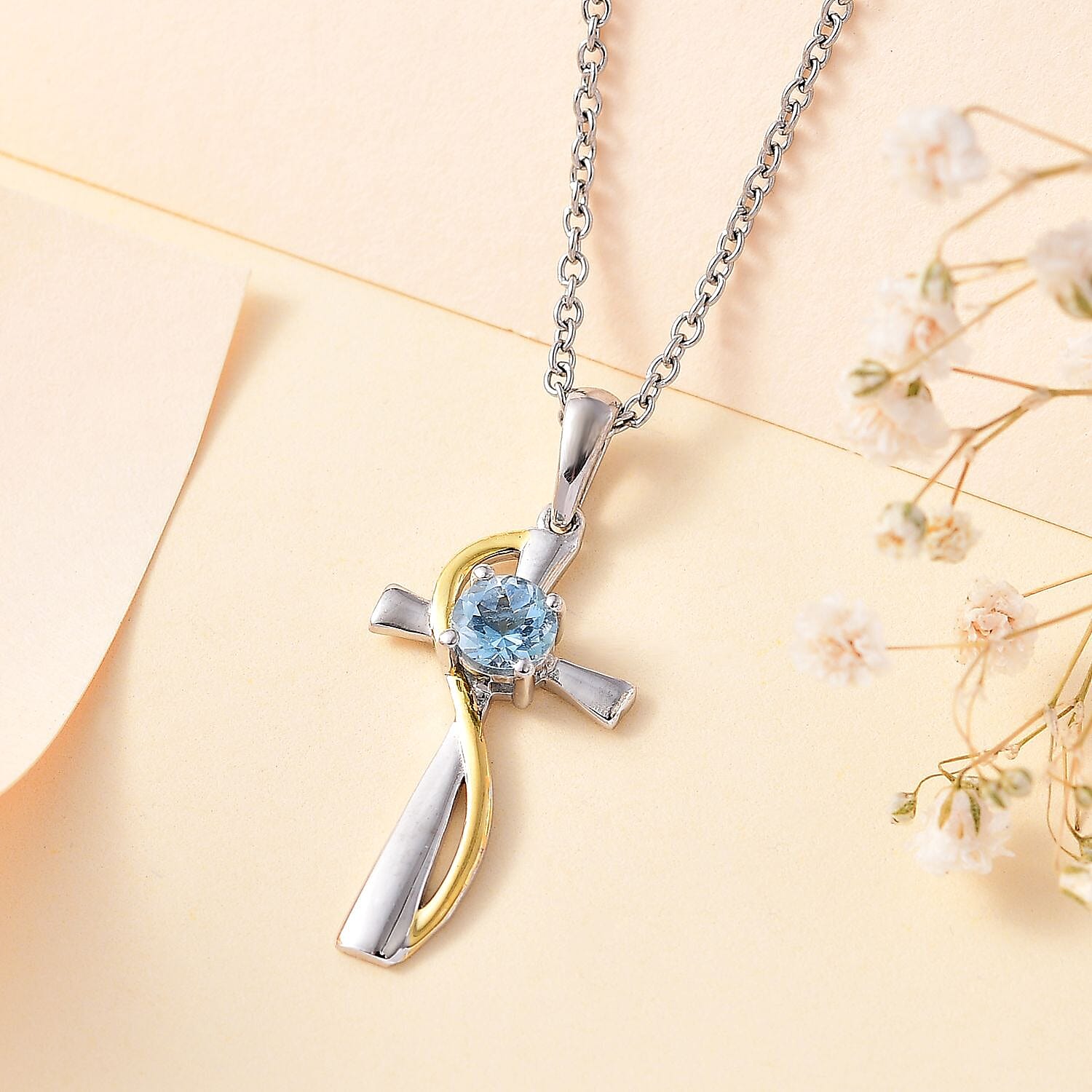 Sky BLue Topaz Pendant in Platinum Overlay Sterling Silver With Chain (Size 20)