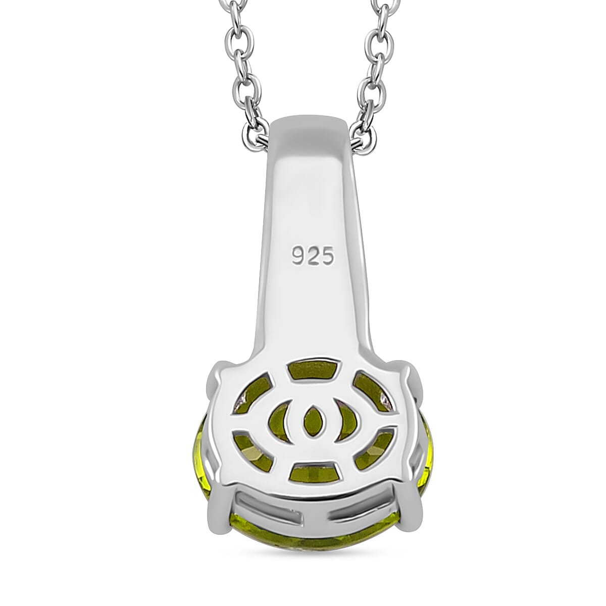 Natural Hebei Peridot and Moissanite Pendant with Chain (Size 18) in Rhodium Overlay Sterling Silver 3.63 Ct, Silver Wt. 5.20 GM Natural Hebei Peridot and Moissanite Pendant with Chain (Size 18) in Rhodium Overlay Sterling Silver 3.63 Ct, Silver Wt. 5.20 GM
