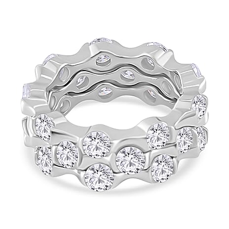 Set of 3 - Moissanite Band Rings in Rhodium Sterling Silver Wt. 8 Gms 6.50 Ct.