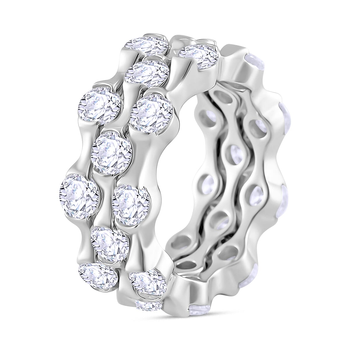 Set of 3 - Moissanite Band Rings in Rhodium Overlay Sterling Silver 6.50 Ct, Silver Wt. 27.00 Gms.