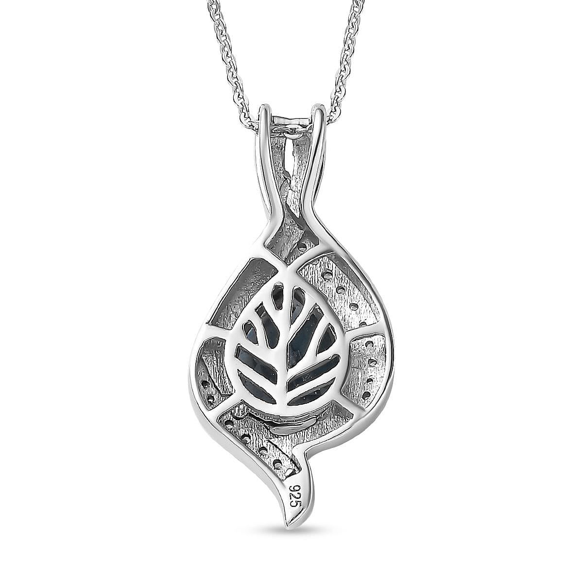 Belgian Teal Fluorite and White Zircon Pendant with Chain (Size 20) in Rhodium Overlay Sterling Silver 2.970  Ct.