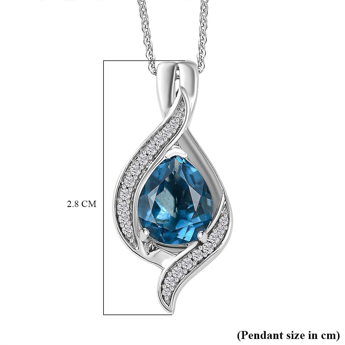 Belgian Teal Fluorite and White Zircon Pendant with Chain (Size 20) in Rhodium Overlay Sterling Silver 2.970  Ct.