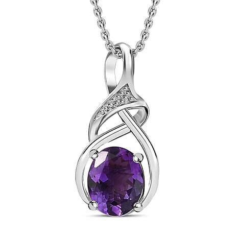 Moroccan Amethyst Pendant with Chain (Size 20) in Rhodium Overlay Sterling 1.78 Ct, Silver Wt. 5.30 GM