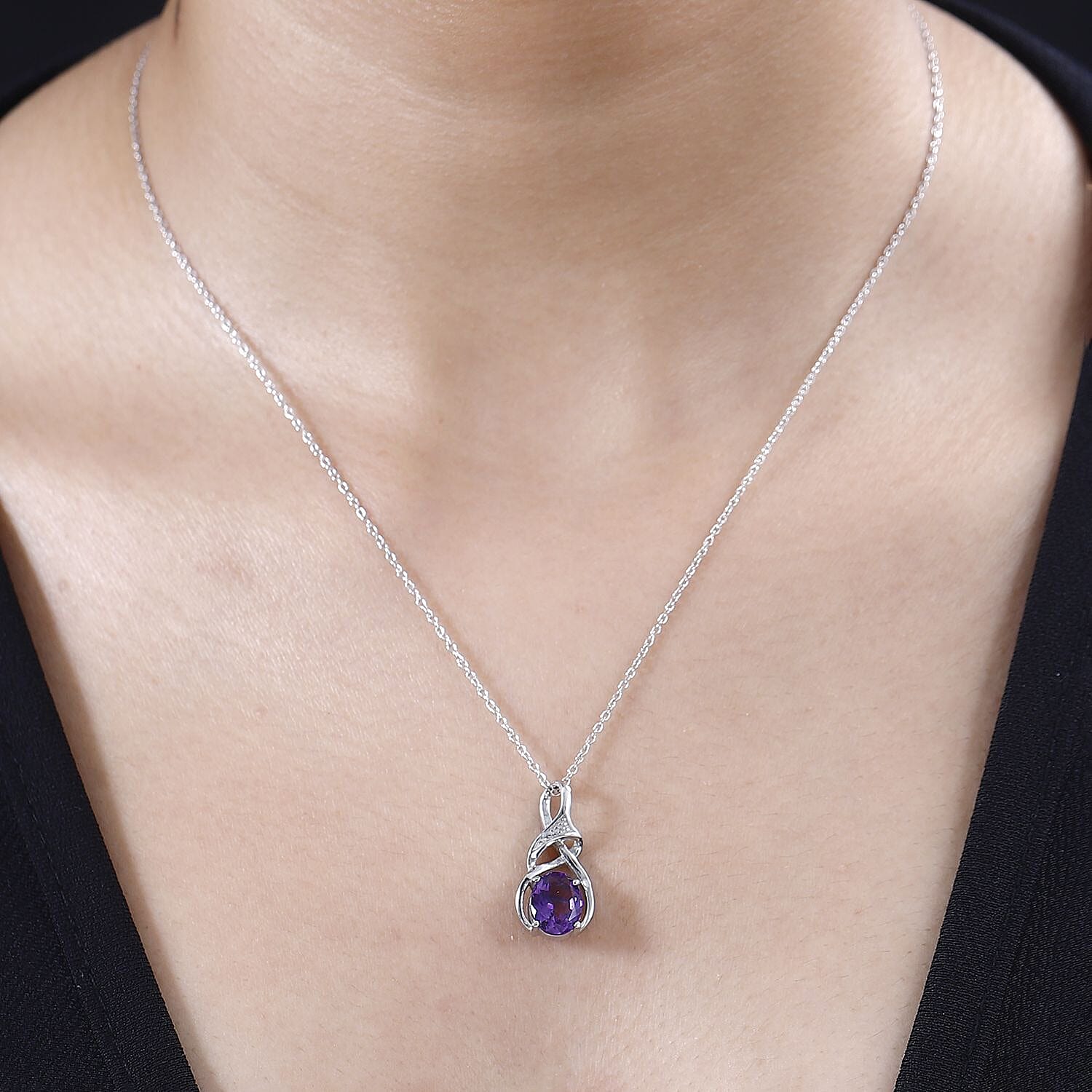 Moroccan Amethyst Pendant with Chain (Size 20) in Rhodium Overlay Sterling 1.78 Ct, Silver Wt. 5.30 GM