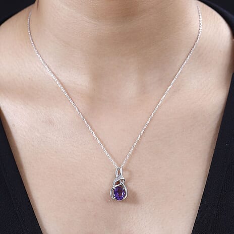 Moroccan Amethyst Pendant with Chain (Size 20) in Rhodium Overlay Sterling 1.78 Ct, Silver Wt. 5.30 GM