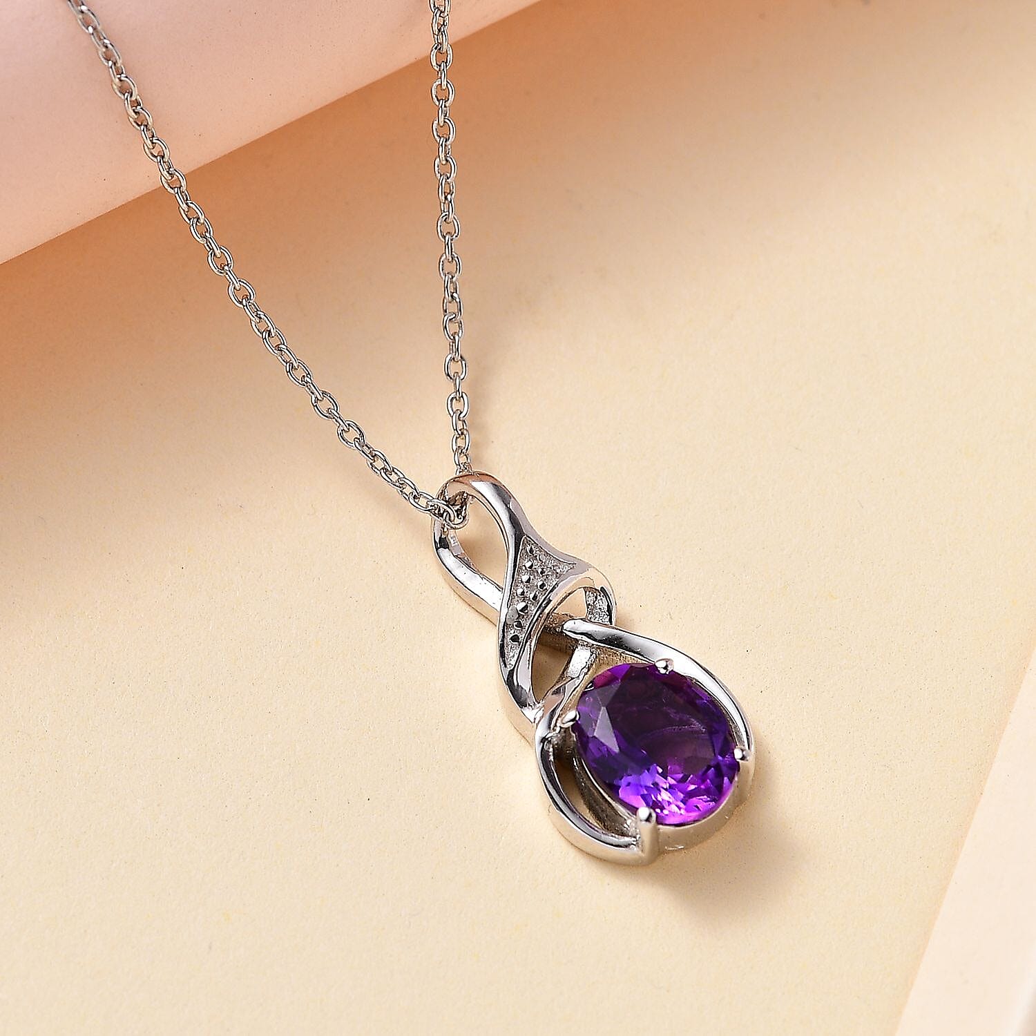 Moroccan Amethyst Pendant with Chain (Size 20) in Rhodium Overlay Sterling 1.78 Ct, Silver Wt. 5.30 GM