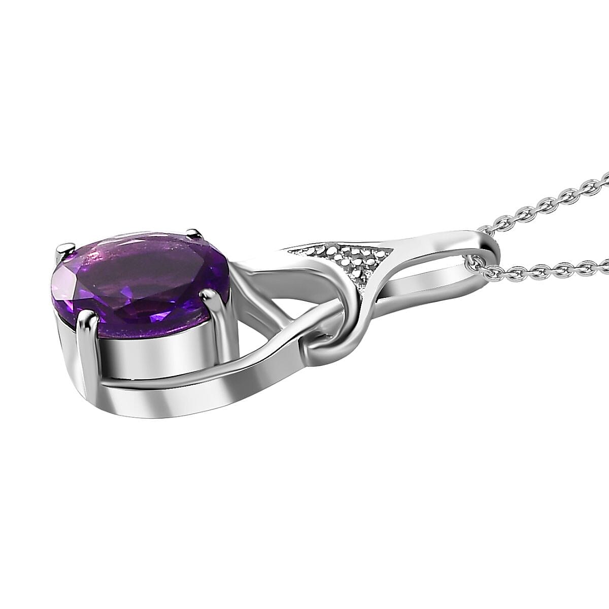 Moroccan Amethyst Pendant with Chain (Size 20) in Rhodium Overlay Sterling 1.78 Ct, Silver Wt. 5.30 GM
