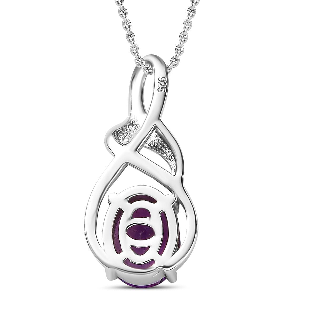 Moroccan Amethyst Pendant with Chain (Size 20) in Rhodium Overlay Sterling 1.78 Ct, Silver Wt. 5.30 GM