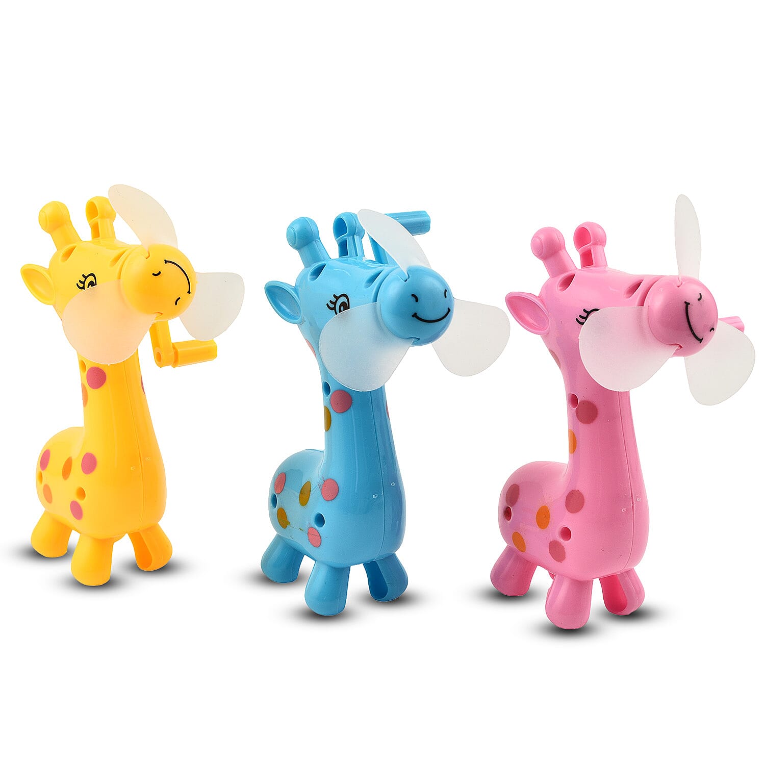 Set of 3 Wind Up Giraffe Fan - Yellow, Pink and Blue