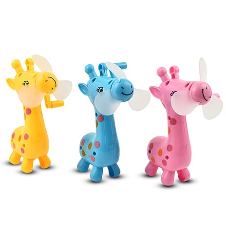 Set of 3 Wind Up Giraffe Fan - Yellow, Pink and Blue