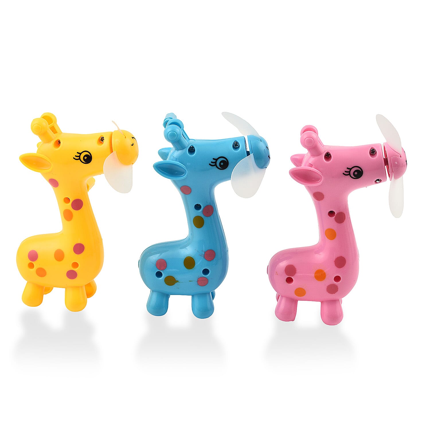 Set of 3 Wind Up Giraffe Fan - Yellow, Pink and Blue