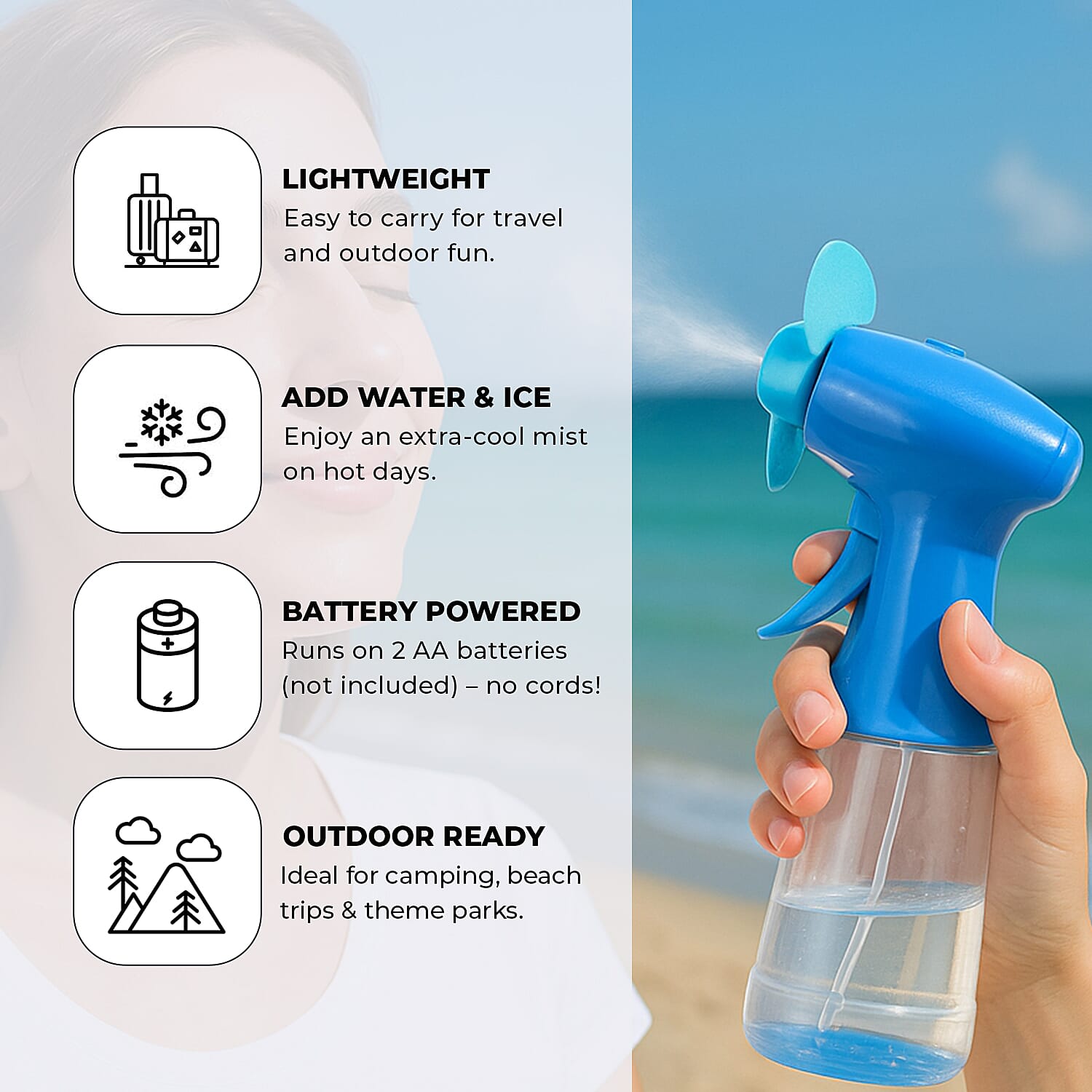 Pack of 3 Water Mist Spray Fan - Green, Blue and Pink Pack of 3 Water Mist Spray Fan - Green, Blue and Pink