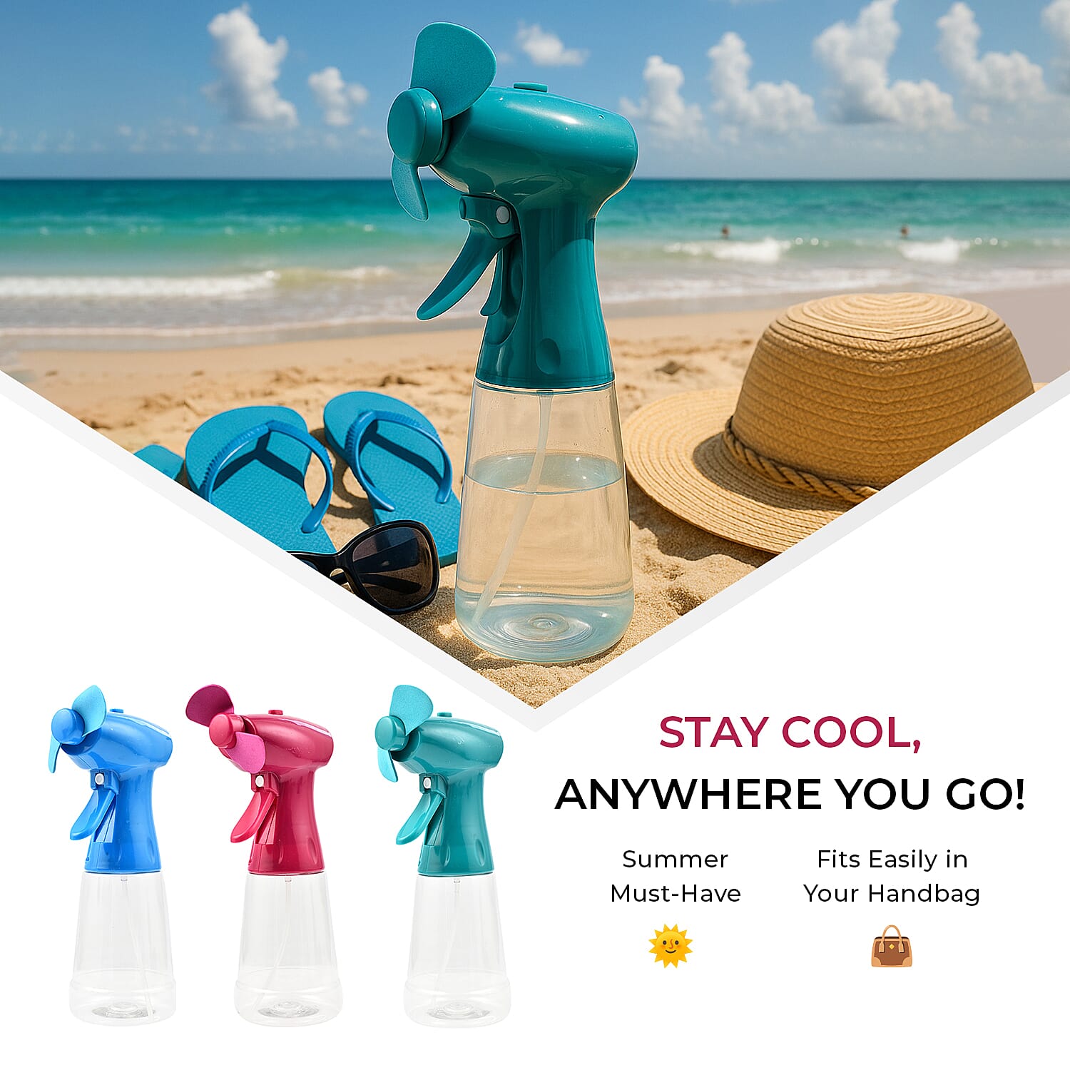 Pack of 3 Water Mist Spray Fan - Green, Blue and Pink Pack of 3 Water Mist Spray Fan - Green, Blue and Pink