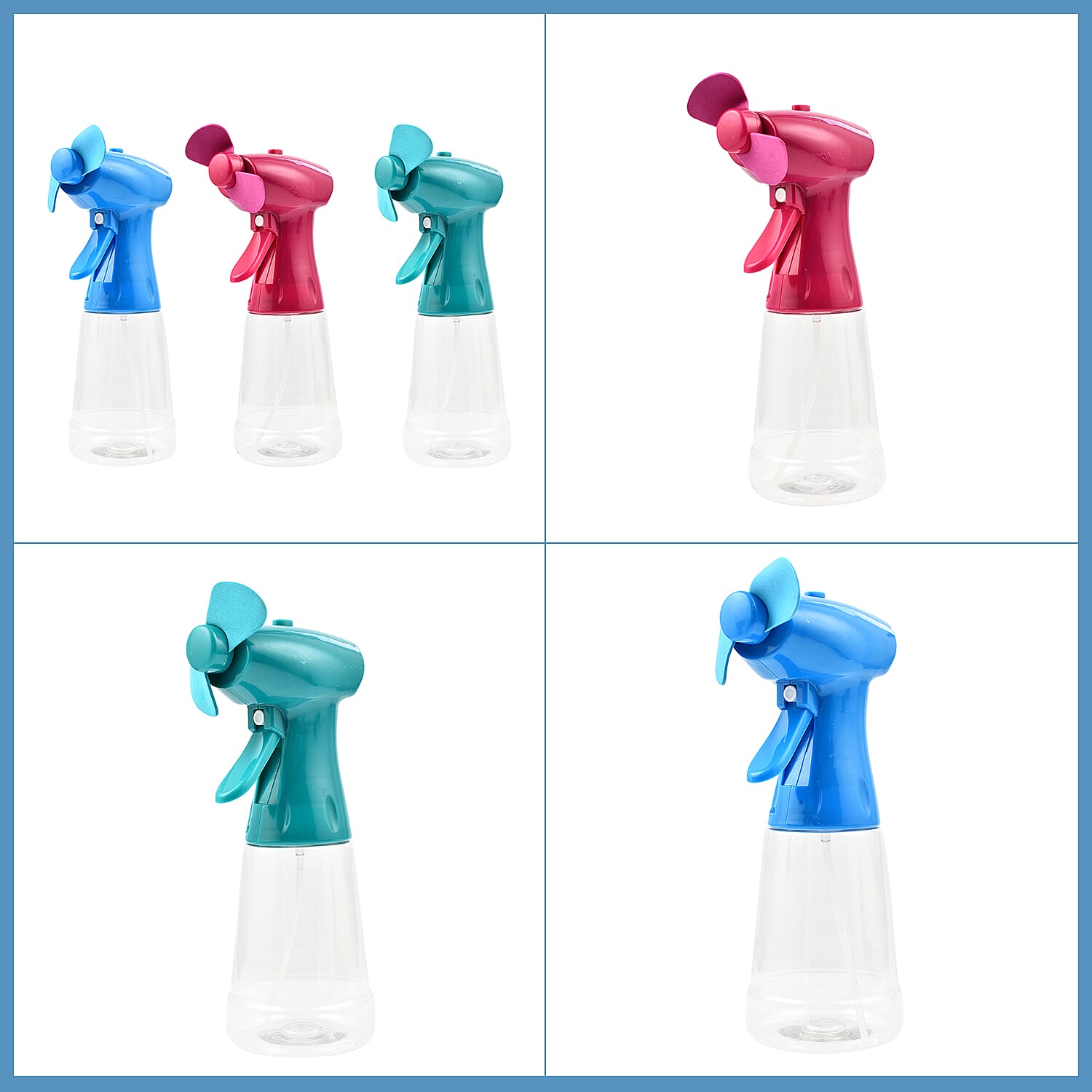 Pack of 3 Water Mist Spray Fan - Green, Blue and Pink Pack of 3 Water Mist Spray Fan - Green, Blue and Pink