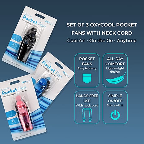 Set of 3 - Oxycool Pocket Fan with Neck Cord