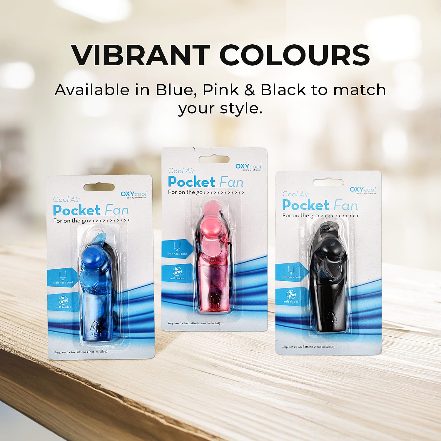 Set of 3 - Oxycool Pocket Fan with Neck Cord