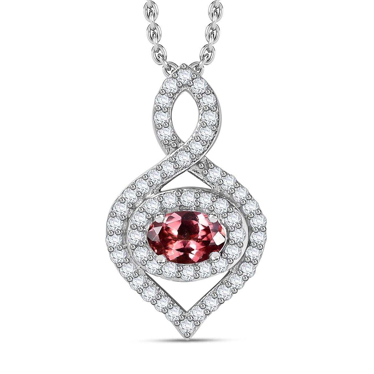 Tanzanian Blush Garnet & Natural Zircon Pendant with Chain (Size 20) in Rhodium Overlay Sterling Silver 1.68 Ct